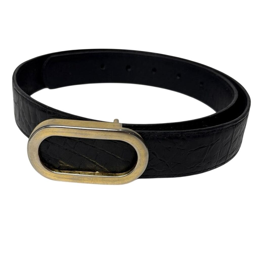 Ginnie Johansen Designs Women's Black Leather Croc Belt Vintage Size Medium